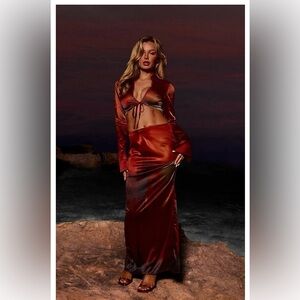 NWT PLT  orange, satin palm printed maxi skirt